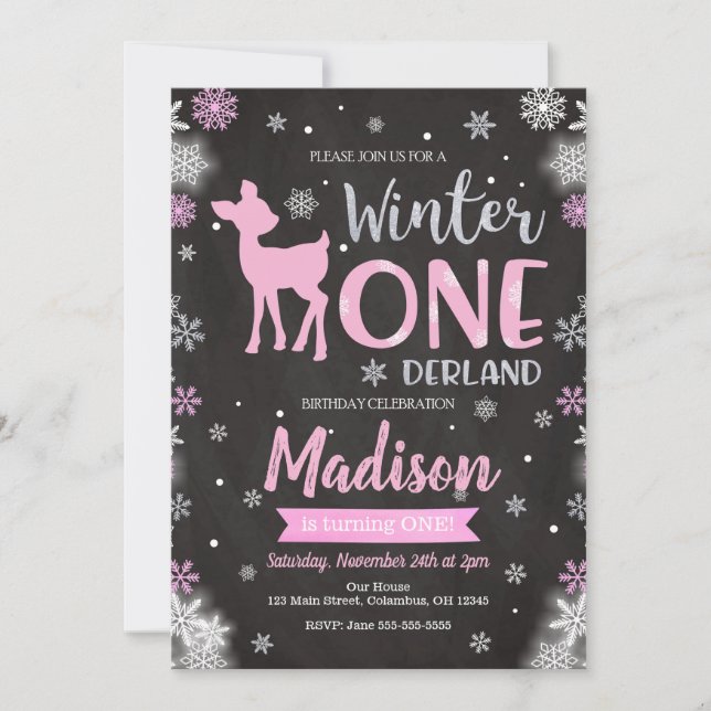 Winter ONEderland Deer 1st Birthday Invitation (Front)