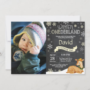 Winter Onederland Deer 1st Birthday Invitation