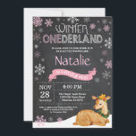 Winter Onederland Deer 1st Birthday Invitation<br><div class="desc">Winter Onederland Deer 1st Birthday Invitation. Deer. Pink and White Snowflake. First Birthday. Girl 1st Bday Invite. Chalkboard Background. Black and White. For further customization,  please click the "Customize it" button and use our design tool to modify this template.</div>