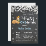 Winter Onederland Deer Boy 1st Birthday Invitation<br><div class="desc">Winter Onederland Deer Boy 1st Birthday Invitation. White Snowflake. Boy Birthday Party Invitation. Winter Holiday Bday. Chalkboard Background. Black and White. For further customization,  please click the "Customize it" button and use our design tool to modify this template.</div>