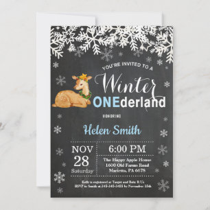 Winter Onederland Deer Boy 1st Birthday Invitation