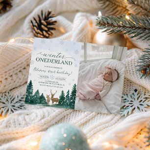 Winter ONEderland Deer Photo Invite