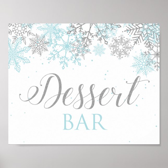 Winter Onederland Dessert Bar Sign Blue Snowflakes (Front)