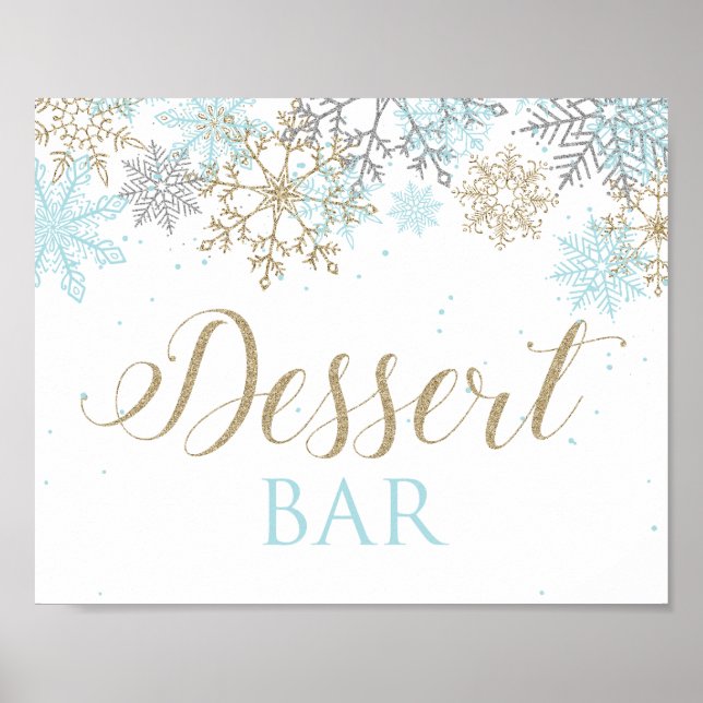 Winter Onederland Dessert Bar Sign Blue Snowflakes (Front)