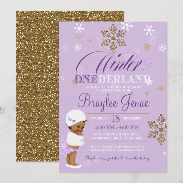 Winter Onederland First Birthday African-American  Invitation (Front/Back)