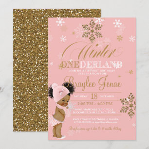 Winter Onederland First Birthday Afro-Puffs Baby Invitation