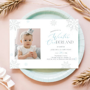 Winter Onederland First Birthday Baby Kid Photo Invitation