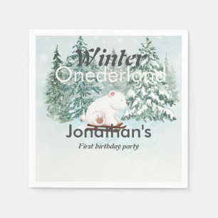 Winter Onederland First Birthday Bear on Sleigh Napkin