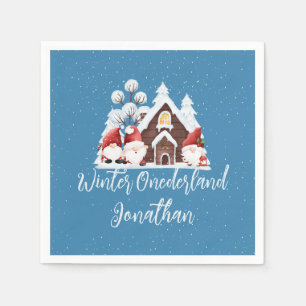 Winter Onederland First Birthday Cute gnomes  Napkin
