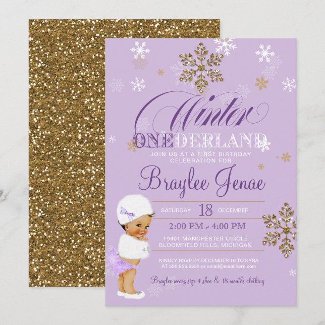 Winter Onederland First Birthday Ethnic Baby Girl Invitation (Front/Back)
