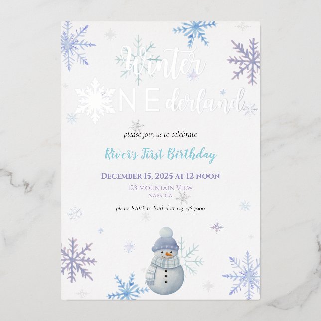 Winter ONEderland First Birthday Foil Invitation (Front)