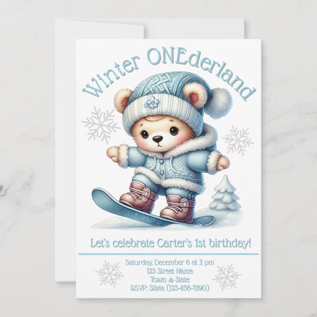 Winter ONEderland First Birthday Invitation (Front)