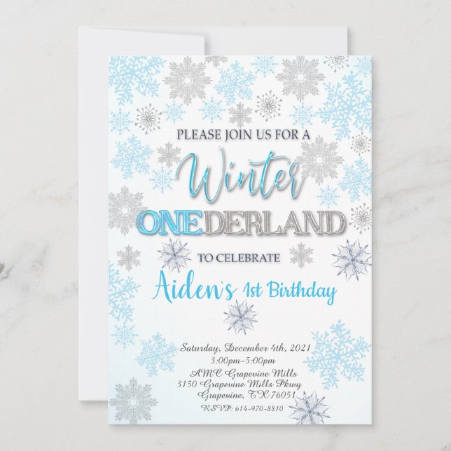 Winter Onederland First Birthday Invitation (Front)