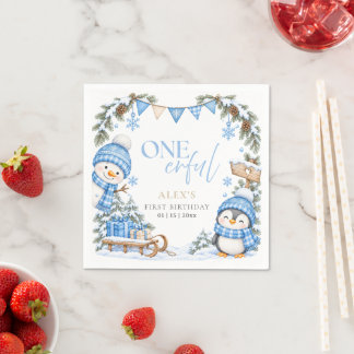 Winter Onederland First Birthday Penguin Snowman Napkin