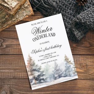 Winter Onederland First Birthday Pine Tree Woods Invitation
