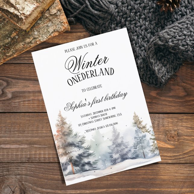 Winter Onederland First Birthday Pine Tree Woods Invitation (Creator Uploaded)