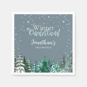 Winter Onederland First Birthday snowy landscape Napkin