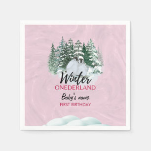 Winter Onederland First Birthday snowy penguin   Napkin