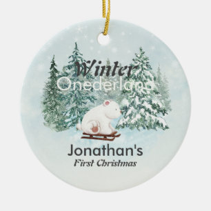 Winter Onederland First Christmas Bear on Sleigh Ceramic Ornament