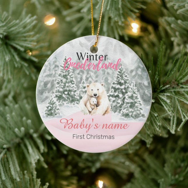 Winter Onederland First Christmas Bears Forest Ceramic Ornament (Tree)