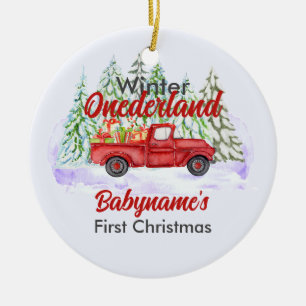 Winter Onederland First Christmas Red Truck  Ceramic Ornament
