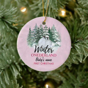 Winter Onederland First Christmas snowy penguin   Ceramic Ornament