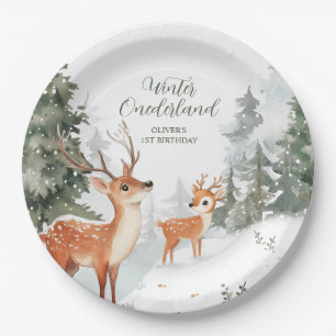 Winter Onederland Forest Animals First Birthday Paper Plate