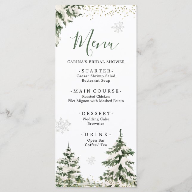 Winter Onederland Forest First Birthday Menu (Front)