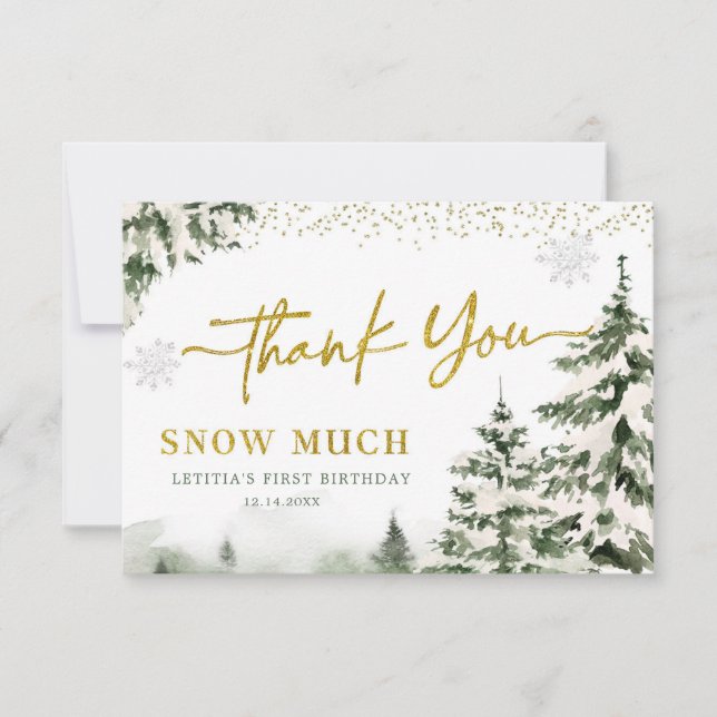 Winter Onederland Forest First Birthday Thank You Card (Front)