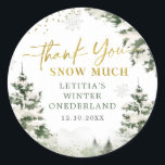 Winter Onederland Forest First Birthday Thank You Classic Round Sticker<br><div class="desc">Winter Onederland Forest First Birthday Thank You Sticker</div>
