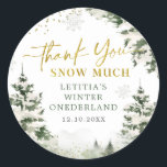 Winter Onederland Forest First Birthday Thank You Classic Round Sticker<br><div class="desc">Winter Onederland Forest First Birthday Thank You Sticker</div>