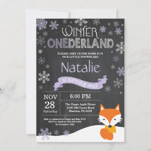 Winter Onederland Fox 1er Anniversaire Invitation