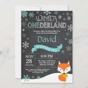 Winter Onederland Fox 1er Anniversaire Invitation