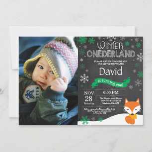 Winter Onederland Fox 1st Birthday Invitation