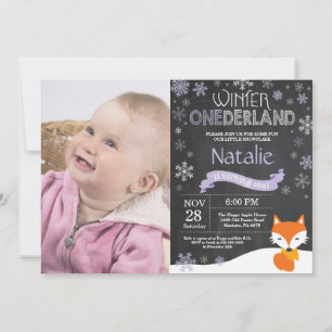 Winter Onederland Fox 1st Birthday Invitation