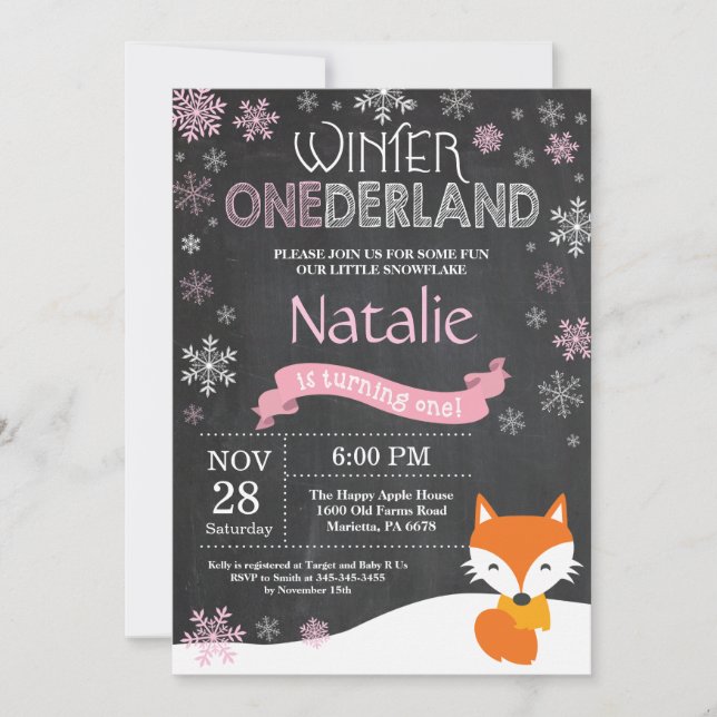 Winter Onederland Fox 1st Birthday Invitation (Front)
