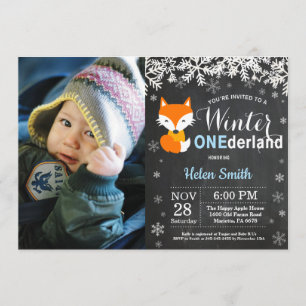 Winter Onederland Fox Boy 1st Birthday Invitation