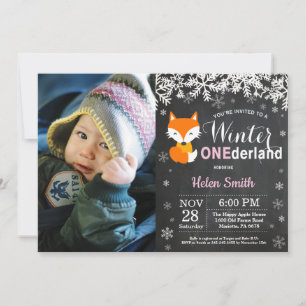 Winter Onederland Fox Girl 1st Birthday Invitation