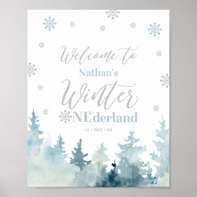 Winter onederland Garçon 1er Anniversaire Affiche  (Devant)