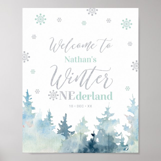Winter onederland Garçon 1er Anniversaire Affiche  (Devant)