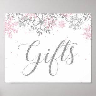 Winter Onederland Gifts Pink Silver Snowflake Poster