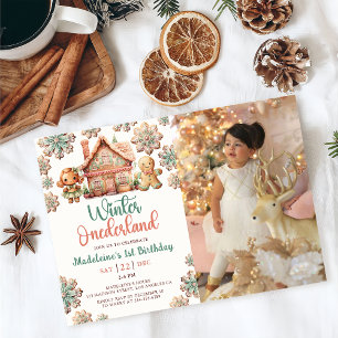 Winter Onederland Gingerbread Christmas Birthday Invitation