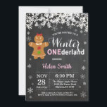 Winter Onederland Girl 1st Birthday Invitation<br><div class="desc">Winter Onederland Gingerbread Man Girl 1st Birthday Invitation. White Snowflake. Girl Birthday Party Invitation. Winter Holiday Bday. Chalkboard Background. Black and White. For further customization,  please click the "Customize it" button and use our design tool to modify this template.</div>
