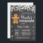 Winter Onederland Girl 1st Birthday Invitation<br><div class="desc">Winter Onederland Gingerbread Man Girl 1st Birthday Invitation. White Snowflake. Girl Birthday Party Invitation. Winter Holiday Bday. Chalkboard Background. Black and White. For further customization,  please click the "Customize it" button and use our design tool to modify this template.</div>