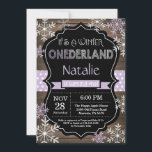 Winter Onederland Girl 1st Birthday Invitation<br><div class="desc">Winter Onederland Girl 1st Birthday Invitation. Purple Lilac Lavender and White Snowflake. First Birthday. Girl 1st Bday Invite. Rustic Wood Chalkboard Background. Black and White. Purple Ribbon. For further customization,  please click the "Customize it" button and use our design tool to modify this template.</div>