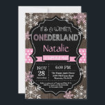 Winter Onederland Girl 1st Birthday Invitation<br><div class="desc">Winter Onederland Girl 1st Birthday Invitation. Pink and White Snowflake. First Birthday. Girl 1st Bday Invite. Rustic Wood Chalkboard Background. Black and White. Pink Ribbon. For further customization,  please click the "Customize it" button and use our design tool to modify this template.</div>
