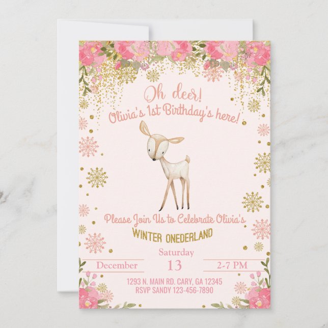 Winter Onederland girl 1st first birthday invite. Invitation (Front)