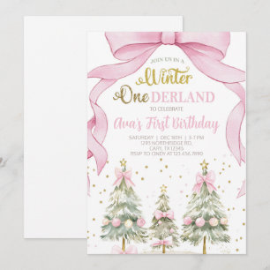 Winter ONEderland girl Christmas birthday invite. Invitation