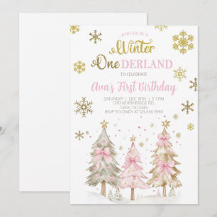 Winter ONEderland girl Christmas birthday invite. Invitation