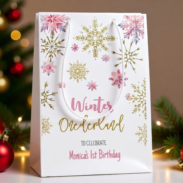 Winter onederland glitter christmas birthday medium gift bag (Creator Uploaded)